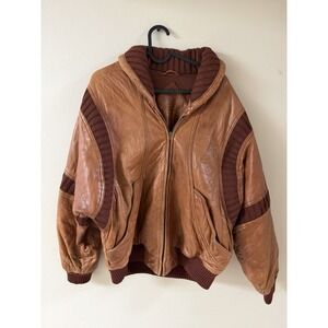 Vintage TORRAS Lamb skin Leather And Wool Moto Bomber Jacket Full Zip Heavy s50